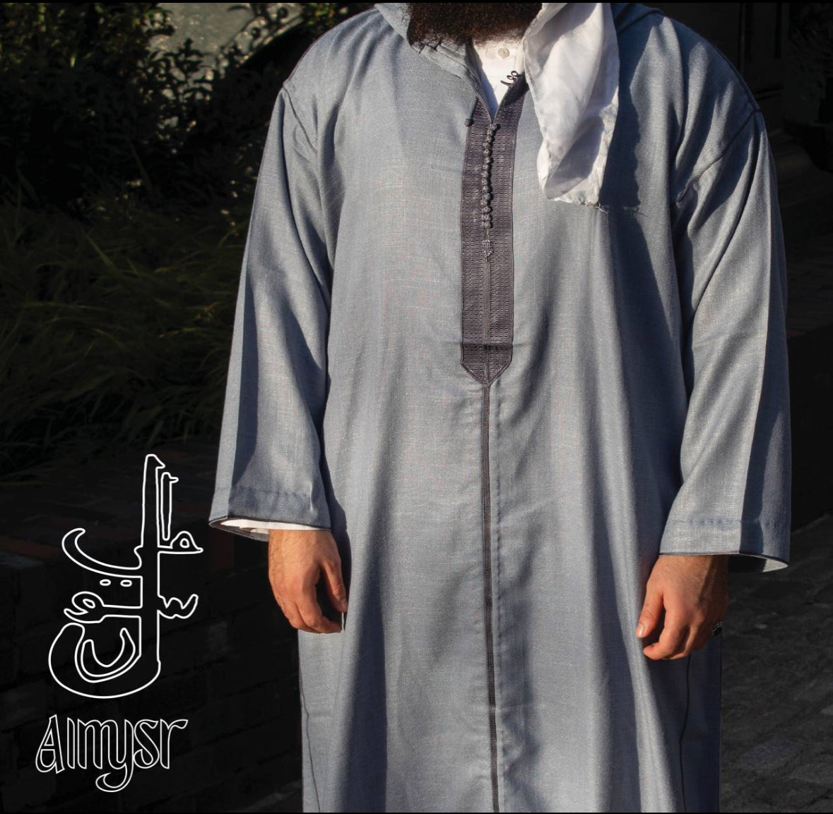 Silver Blue Moroccan Premium Hooded Djaleba