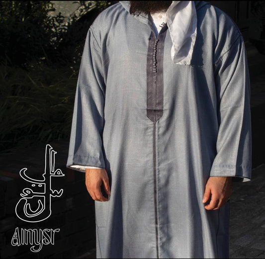 Silver Blue Moroccan Premium Hooded Djaleba