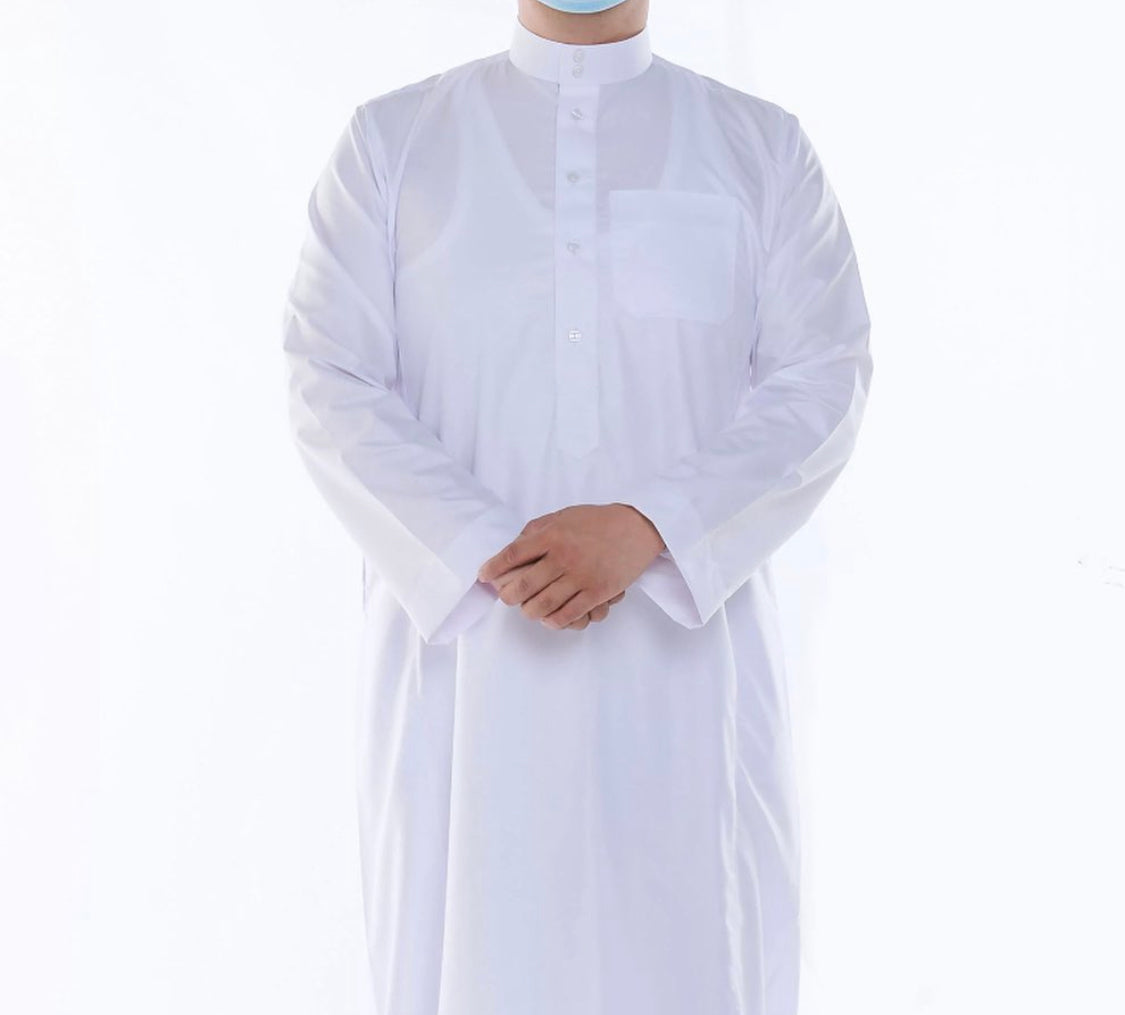 Collared Thobe White collar thobe – Almaeysoor